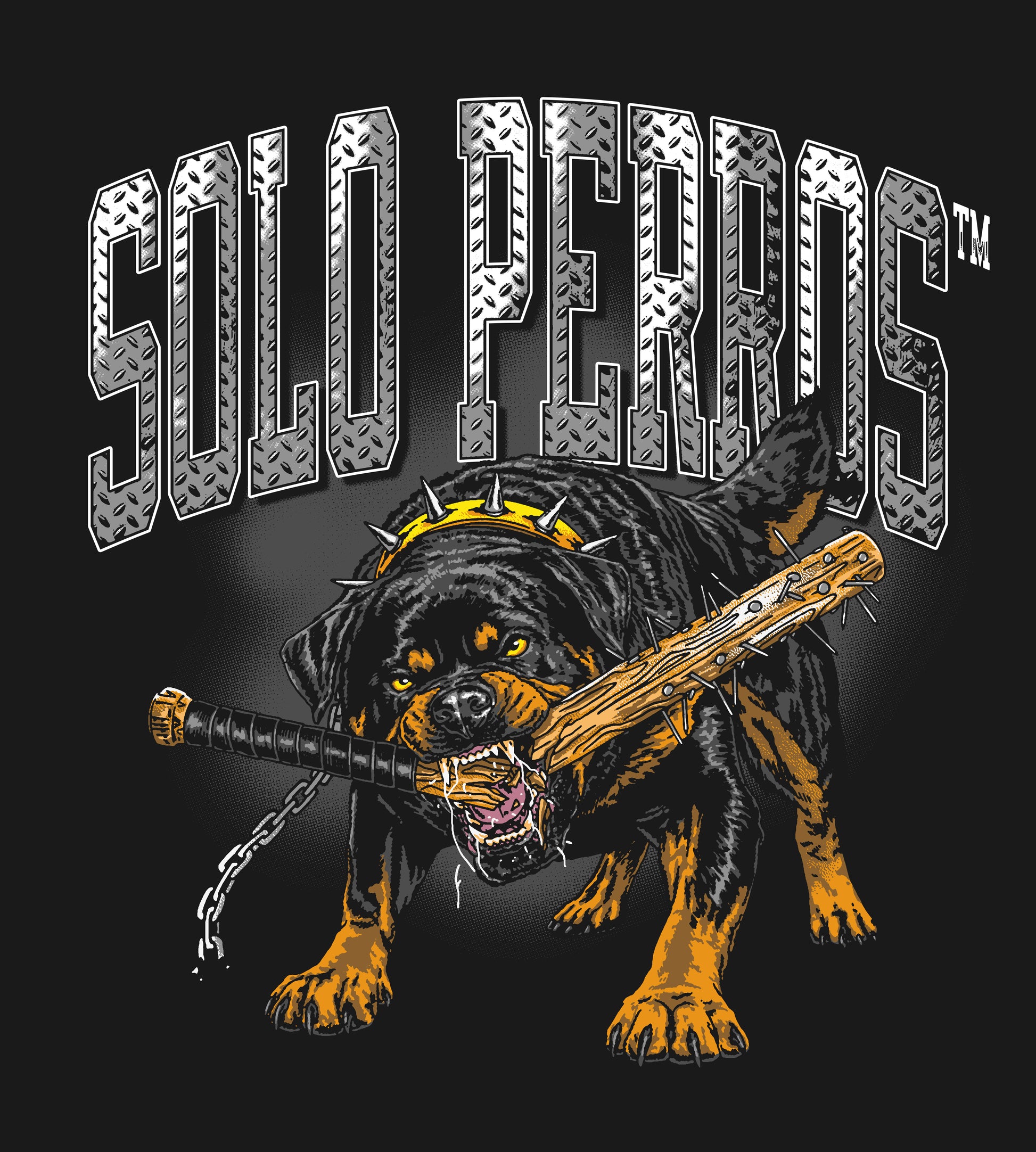 Oversized Premium T-Shirt SOLO PERROS Rottweiler Breaking Bat